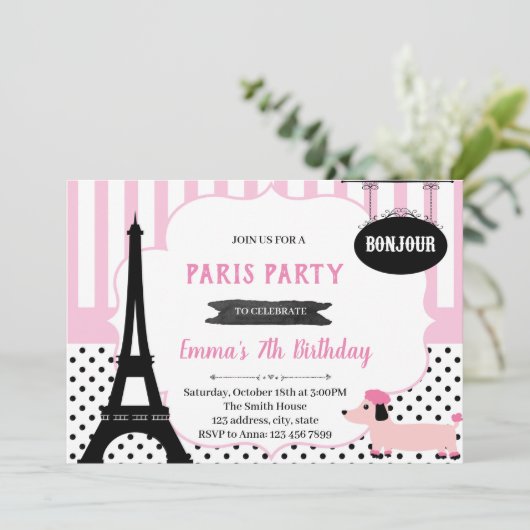 Pariser Geburtstagsdusche Einladung (Stehend Vorderseite)
