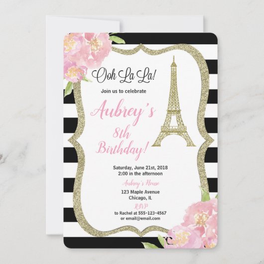 Pariser Geburtstagsfeier Einladung (Vorderseite)