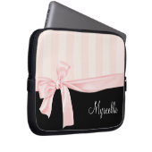 Pariser Girly rosa Streifen u. hellrosa Bogen Laptopschutzhülle (Vorne Rechts)