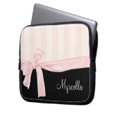 Pariser Girly rosa Streifen u. hellrosa Bogen Laptopschutzhülle (Vorderseite Links)