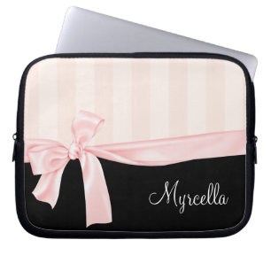 Pariser Girly rosa Streifen u. hellrosa Bogen Laptopschutzhülle