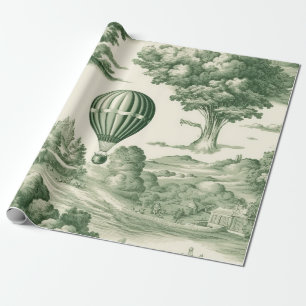 Pariser Grün Toile-Dorf-Ballon-Muster Geschenkpapier