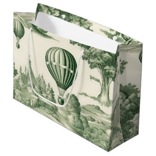 Pariser Grün Toile-Dorf-Ballon-Muster Große Geschenktüte