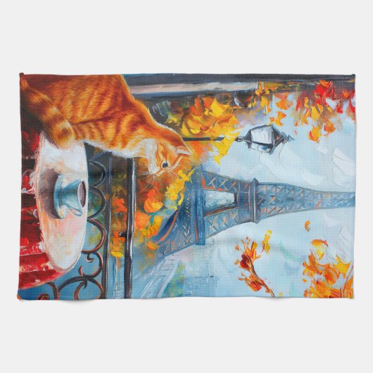 Pariser Herbst | Ginger Cat im Café Geschirrtuch (Horizontal)