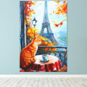 Pariser Herbst | Ginger Cat im Café Leinwanddruck (Insitu (Holzboden))