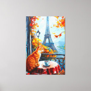 Pariser Herbst Ginger Cat im Café Leinwanddruck
