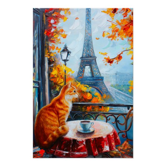 Pariser Herbst | Ginger Cat im Café Poster (Vorderseite)