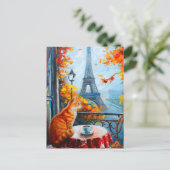 Pariser Herbst | Ginger Cat im Café Postkarte (Stehend Vorderseite)