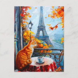 Pariser Herbst | Ginger Cat im Café Postkarte