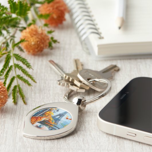 Pariser Herbst | Ginger Cat im Café Schlüsselanhänger (Seite)