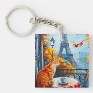 Pariser Herbst   Ginger Cat im Café Schlüsselanhänger