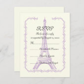 Pariser Hochzeit lila Eiffelturm auf Elfenbein-UAW RSVP Karte (Vorne/Hinten)