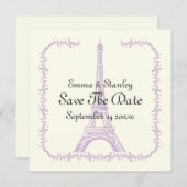 Pariser Hochzeit lila Eiffelturm Save the Date (Vorne/Hinten)