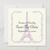 Pariser Hochzeit lila Eiffelturm Save the Date (Vorderseite)