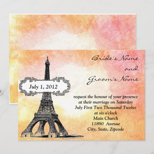 Pariser Hochzeitsempfang Einladung (Vorne/Hinten)