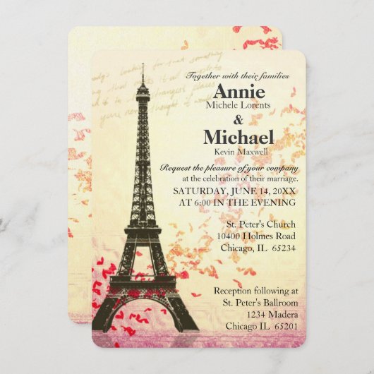Pariser Hochzeitsempfehlung Einladung (Vorne/Hinten)