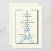 Pariser Hochzeitsfeier, blaues Eiffelturm-Brautpar Einladung (Vorne/Hinten)