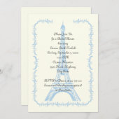 Pariser Hochzeitsfeier, blaues Eiffelturm-Brautpar Einladung (Vorne/Hinten)