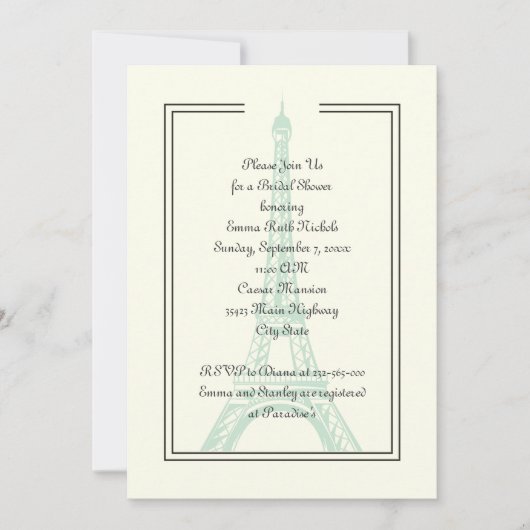 Pariser Hochzeitsfeier Eiffelturm Brautparty Einladung (Vorderseite)