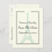 Pariser Hochzeitsminze Eiffelturm Save the Date Ankündigungspostkarte (Vorne/Hinten)