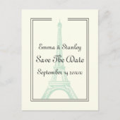 Pariser Hochzeitsminze Eiffelturm Save the Date Ankündigungspostkarte (Vorderseite)