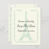 Pariser Hochzeitsminze Eiffelturm Save the Date Ankündigungspostkarte (Vorne/Hinten)