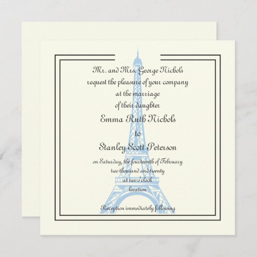 Pariser Hochzeitsreise mit dem Eiffelturm Einladun Einladung (Vorne/Hinten)