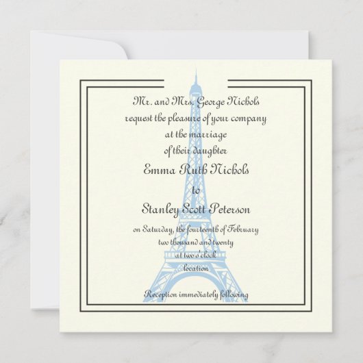 Pariser Hochzeitsreise mit dem Eiffelturm Einladun Einladung (Vorderseite)