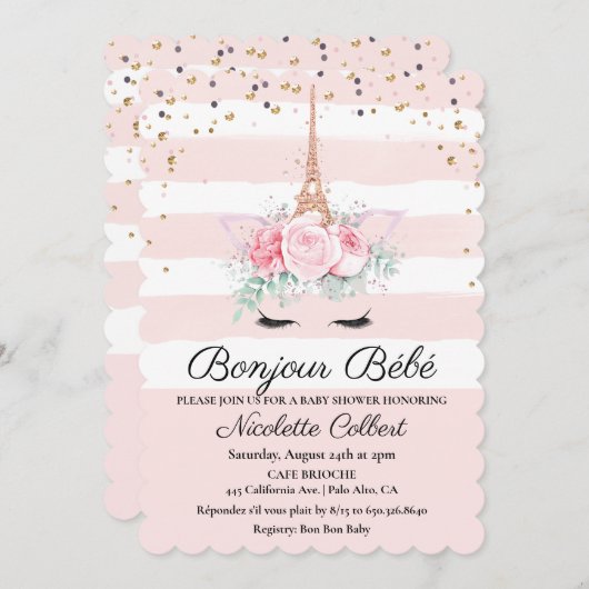 Pariser Kinderdusche Einhorn Bläserdusche Einladun Einladung (Vorne/Hinten)