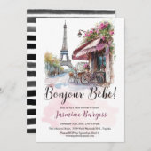 Pariser Kinderdusche Einladung - Bonjour Bebe (Vorne/Hinten)