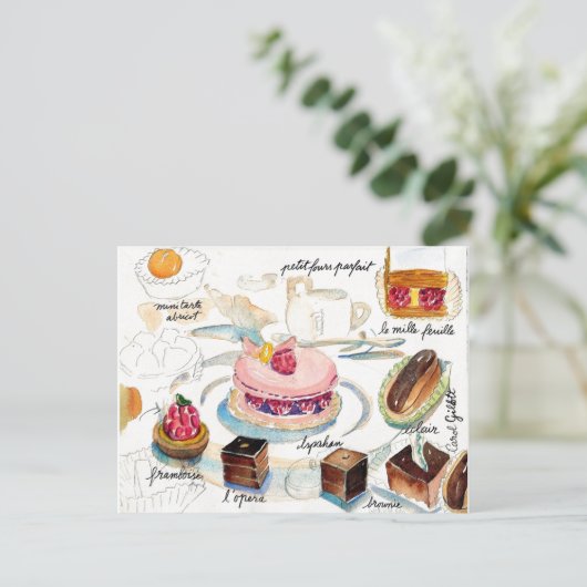 Pariser Konditorei Wasserfarbe Postkarte (Stehend Vorderseite)