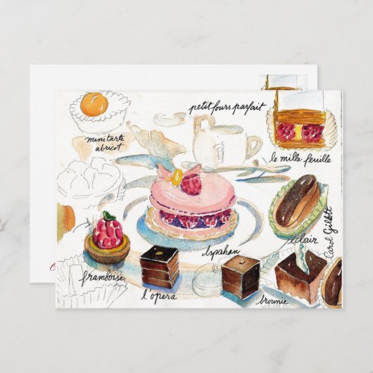 Pariser Konditorei Wasserfarbe Postkarte (Vorne/Hinten)