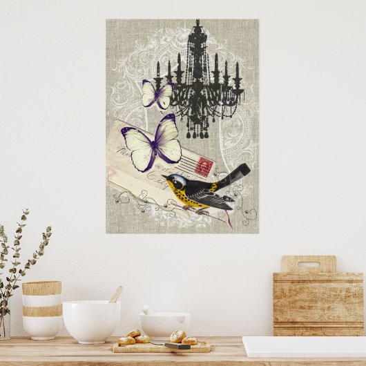 Pariser Kronleuchter-Schmetterlingvogel moderner V Poster (Küche)