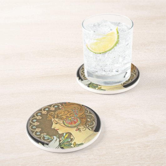 Pariser Lady and Feather 1899 Sandstein Untersetzer (Seite)