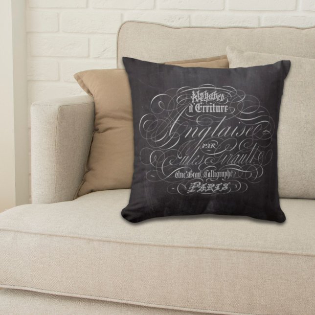 Pariser Landschalkboard Französische Schriften Kissen (Paris rustic country chalkboard French Scripts Throw Pillow)