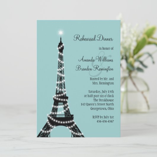 Pariser Lichter Probe Abendessen Einladung (Stehend Vorderseite)