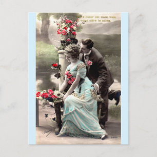 Pariser Liebe Im Park Tinted Vintage Postkarte
