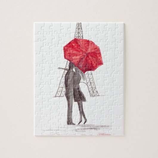 Pariser Liebe mit Roter Schirmhochzeit Puzzle (Vertikal)