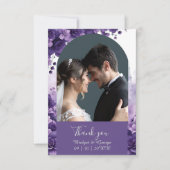 Pariser Liebe: Purple Flowers & Eiffel Wedding Dankeskarte (Vorderseite)