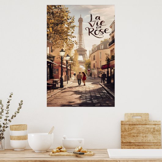 Pariser Liebe Spaziergang durch den Eiffelturm Poster (Küche)