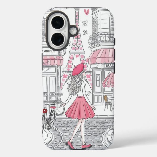 Pariser Mädchen – Süßer Eiffelturm & Café-Straße Case-Mate iPhone Hülle (Rückseite)