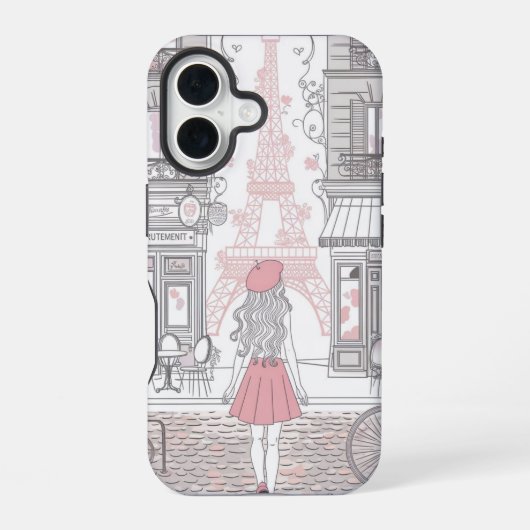 Pariser Mädchen  – Süßer Eiffelturm & Café-Straße  iPhone 16 Hülle (Rückseite)