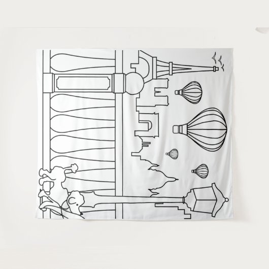 Pariser Mindest-City-Skyline-Kontur Wandteppich (Vorderseite (Horizontal))