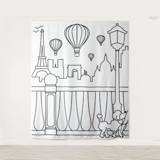 Pariser Mindest-City-Skyline-Kontur Wandteppich (Vorderseite)