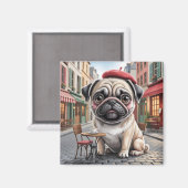 Pariser Mops im Straßenkaffeehaus Magnet (Vorderseite/Rückseite)