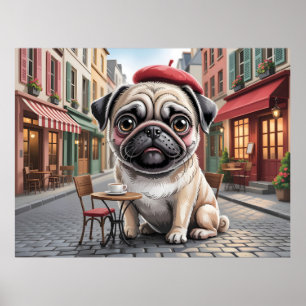 Pariser Mops im Straßenkaffeehaus Poster