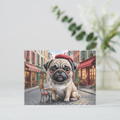 Pariser Mops im Straßenkaffeehaus Postkarte (Stehend Vorderseite)