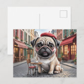 Pariser Mops im Straßenkaffeehaus Postkarte (Vorne/Hinten)