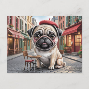 Pariser Mops im Straßenkaffeehaus Postkarte