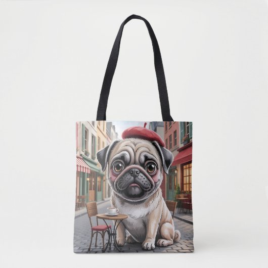 Pariser Mops im Straßenkaffeehaus Tasche (Vorderseite)